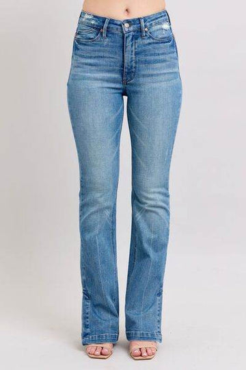 Judy Blue HW Tummy Control Vintage Wash Side Slit Slim Boot Jeans - Hovatok