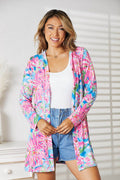 Double Take Floral Open Front Long Sleeve Cardigan - Hovatok