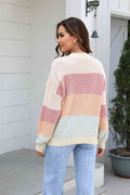 Angel Wings Waffle-Knit Round Neck Dropped Shoulder Color Block Sweater - Hovatok