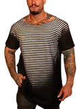 Men's Full Size Round Neck Short Sleeve Striped T-Shirt Plus Size - Hovatok