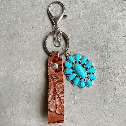 Turquoise Genuine Leather Key Chain - Hovatok