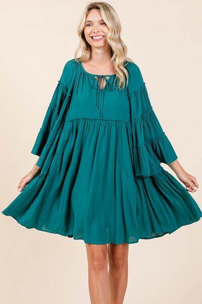 Mittoshop Frill Tie Neck Bell Sleeve Dress - Hovatok