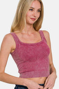 Zenana Washed Ribbed Scoop Neck Wide Strap Tank - Hovatok