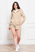 Zip Up Drawstring Hoodie and Shorts Set - Hovatok