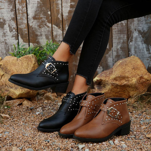 Studded Buckle Chelsea Boots - Hovatok