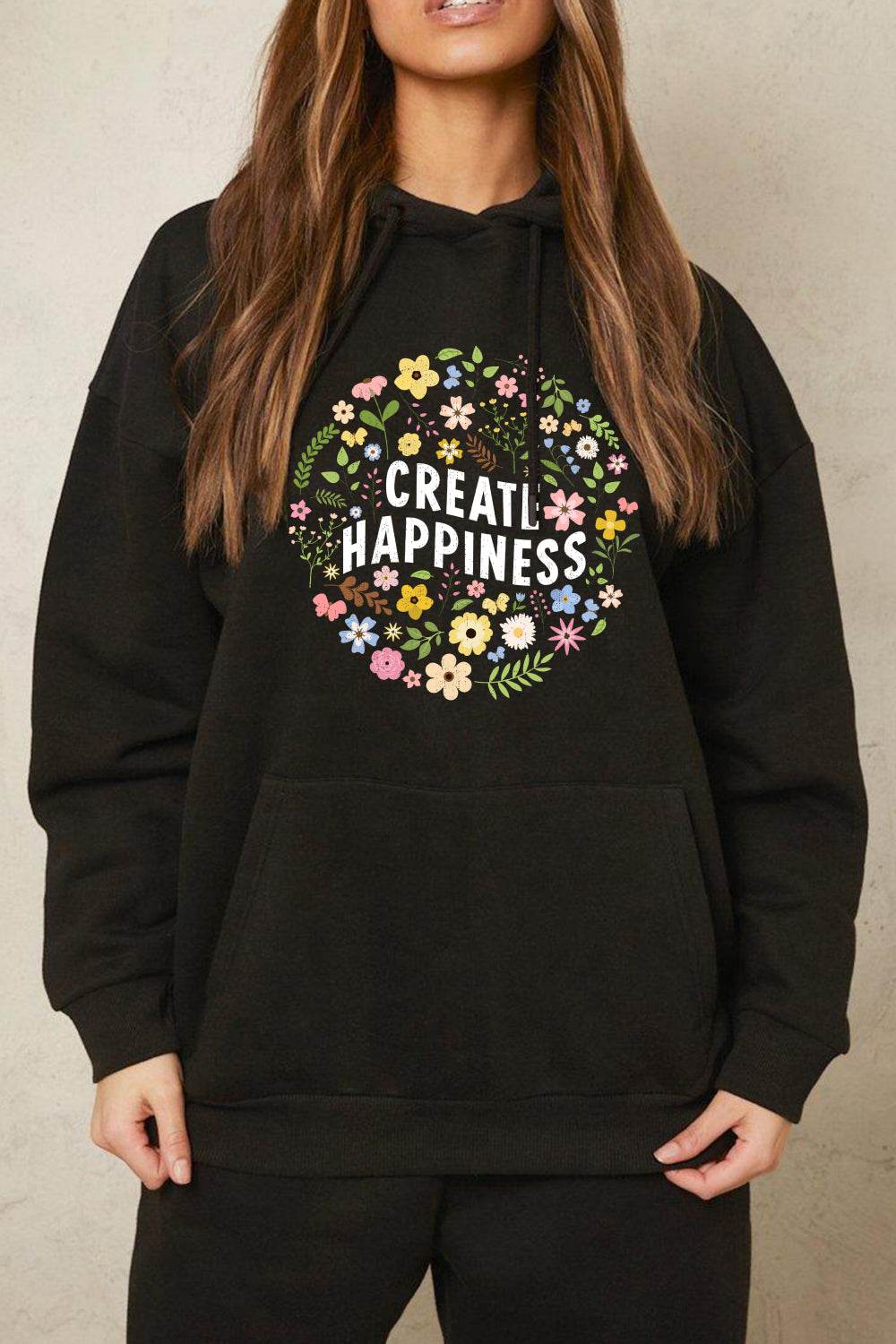 Simply Love Simply Love Full Size CREATE HAPPINESS Graphic Hoodie - Hovatok