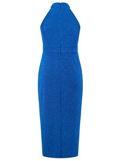 Slit Ruched Mock Neck Sleeveless Dress - Hovatok