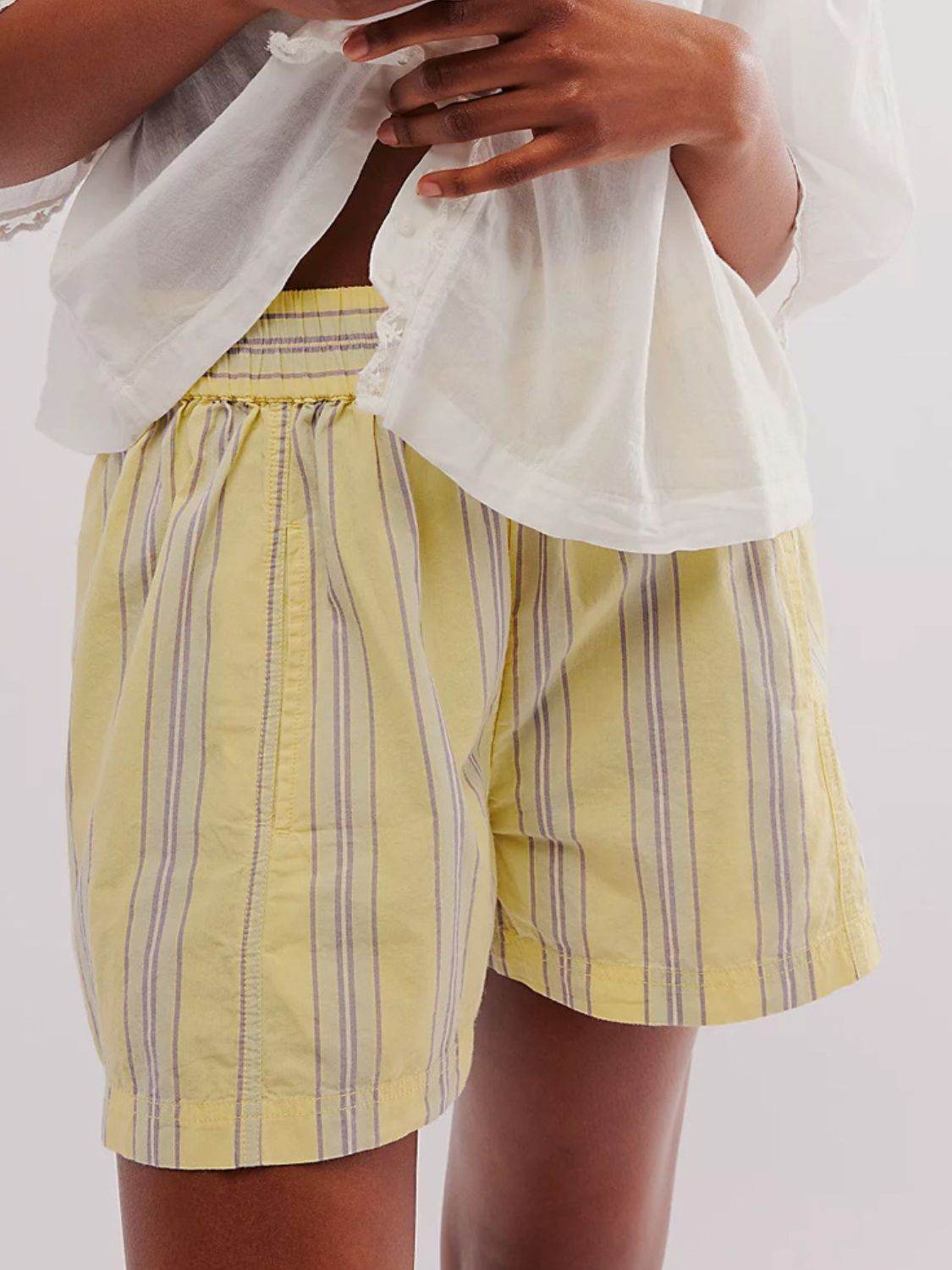 Striped Elastic Waist Shorts - Hovatok