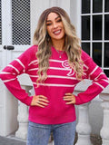 Angel Wings Striped Round Neck Long Sleeve Sweater - Hovatok