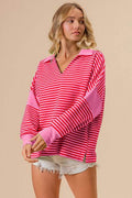 BiBi Striped Contrast Long Sleeve Knit Top - Hovatok