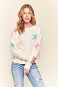 ADORA Stars Pattern Round Neck Drop Shoulder Sweater - Hovatok