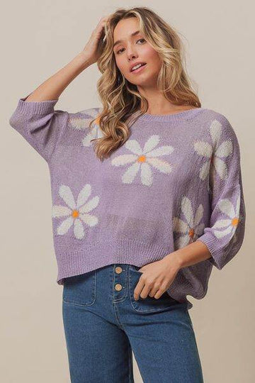 BiBi Floral Pattern Slit Sweater - Hovatok