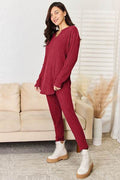 Basic Bae Full Size Notched Long Sleeve Top and Pants Set - Hovatok