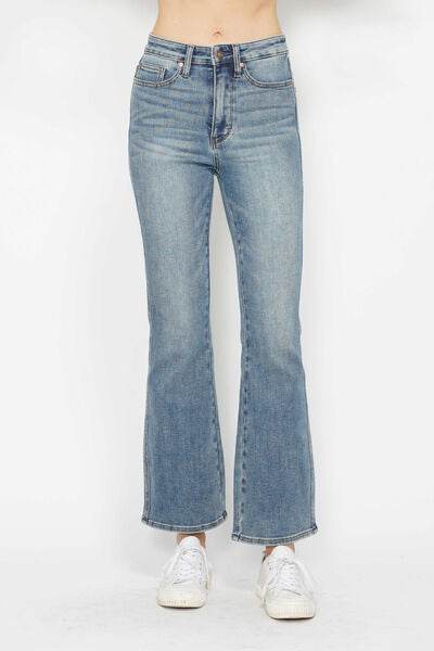 Judy Blue Full Size Tummy Control Back Embroidered Pocketed Bootcut Jeans Plus Size - Hovatok