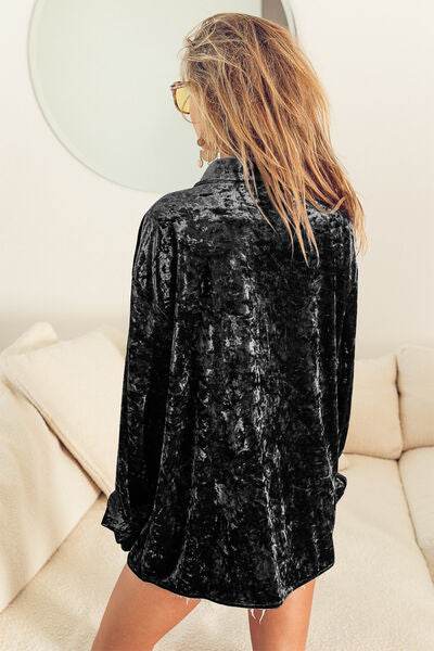 BiBi Button Up Long Sleeve Velvet Shirt - Hovatok
