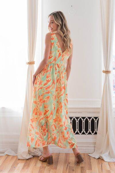 Sew In Love Printed V-Neck Sleeveless Dress - Hovatok
