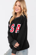 SAGE + FIG USA Letter Patch Round Neck Sweatshirt - Hovatok