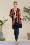 Celeste Full Size Striped Button Up Long Sleeve Cardigan Plus Size - Hovatok