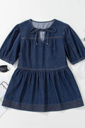 Tie Neck Babydoll Denim Top - Hovatok