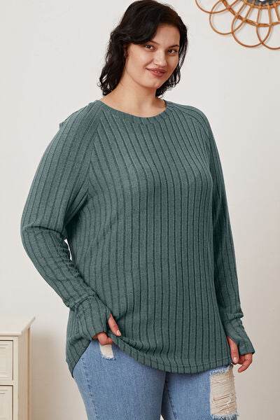 Basic Bae Full Size Ribbed Thumbhole Sleeve T-Shirt - Hovatok
