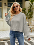 Round Neck Lantern Sleeve Sweater - Hovatok