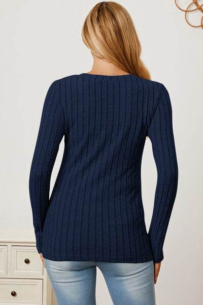 Basic Bae Full Size Ribbed V-Neck Long Sleeve T-Shirt - Hovatok