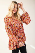 Celeste Full Size Floral V-Neck Balloon Sleeve Blouse - Hovatok