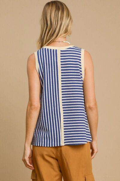Umgee Round Neck Texture Striped Tank - Hovatok