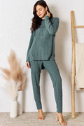 Basic Bae Full Size Ribbed Round Neck High-Low Slit Top and Pants Set - Hovatok