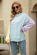 Angel Wings Color Block Round Neck Dropped Shoulder Sweater - Hovatok