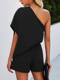Single Shoulder Batwing Sleeve Romper - Hovatok