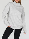 Mock Neck Drop Shoulder Long Sleeve Sweatshirt - Hovatok