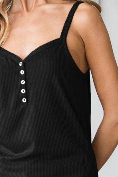 Heimish Full Size Quarter Button Ribbed Cami - Hovatok