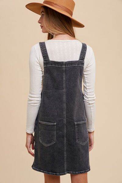 Annie Wear Wide Strap Denim Overall Dress with Pockets - Hovatok