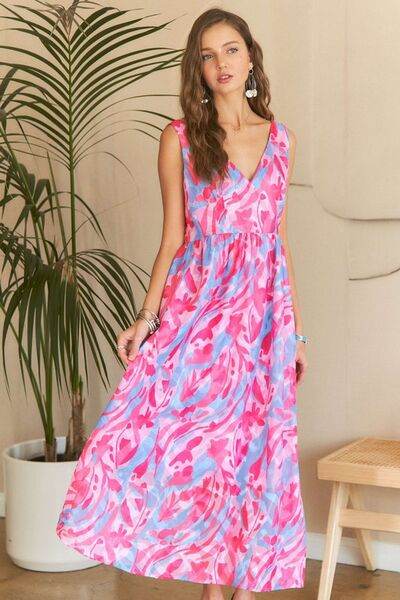 ADORA Abstract Floral V-Neck Maxi Dress - Hovatok