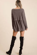 BiBi Waffle Knit V-Neck Babydoll Blouse - Hovatok