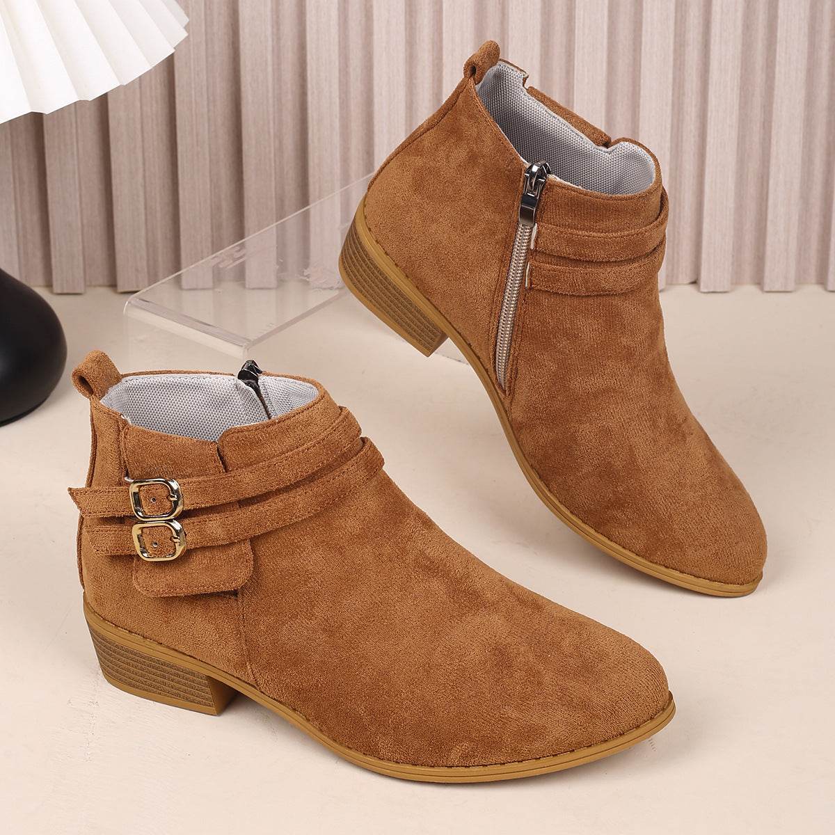 Point Toe Block Heel Boots - Hovatok