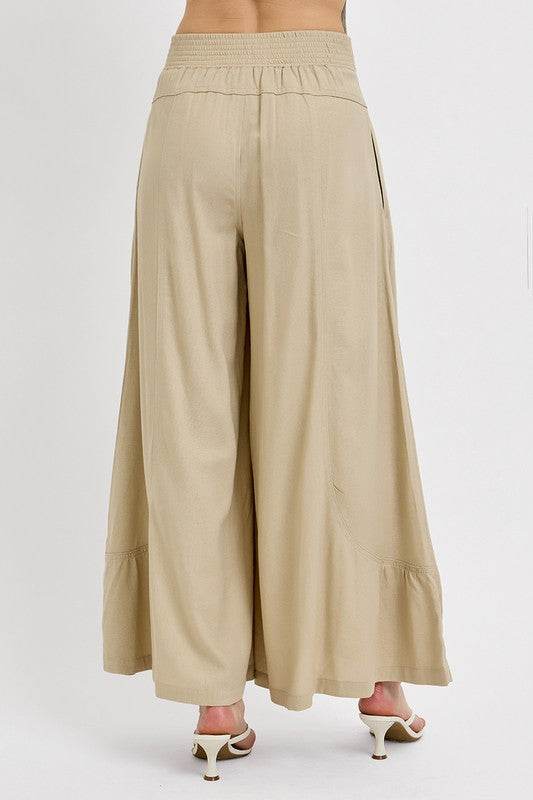 RISEN Shirring Detail Wide Leg Pants - Hovatok