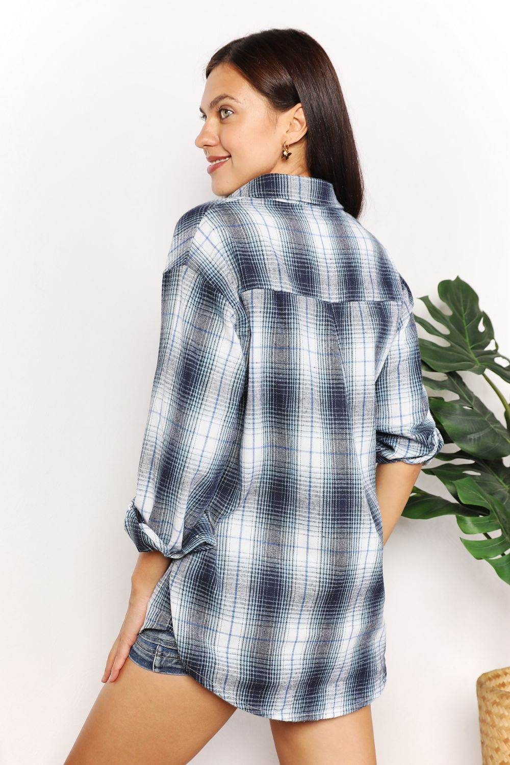 Mandy Plaid Dropped Shoulder Shirt - Hovatok