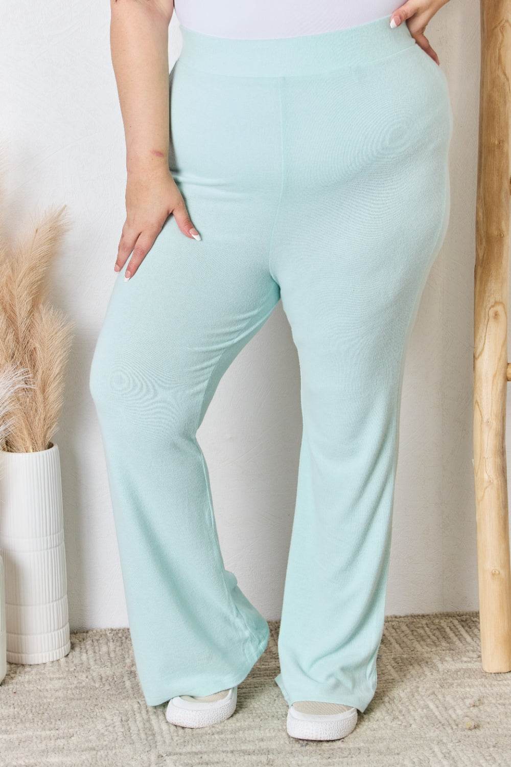 RISEN Full Size High Waist Ultra Soft Knit Flare Pants - Hovatok