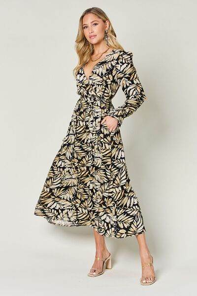 Double Take Full Size Tie Back Flounce Sleeve Dress - Hovatok