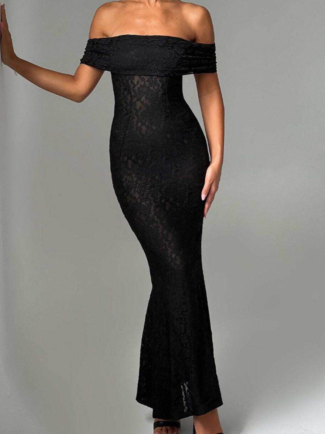 Devine Backless Lace Off-Shoulder Maxi Dress - Hovatok