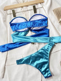Two-Tone Ring Detail Tied Bikini Set - Hovatok
