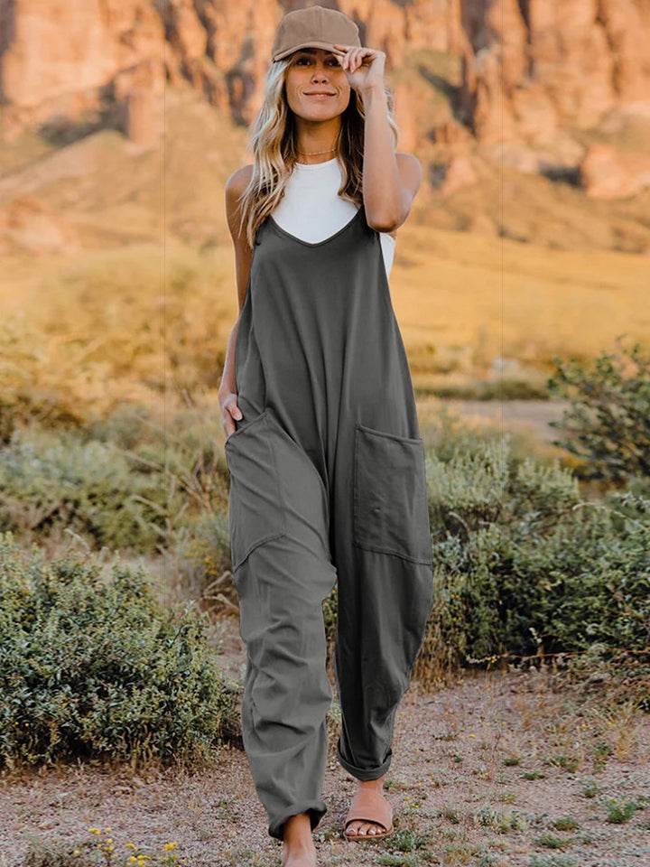 Double Take Full Size Sleeveless V-Neck Pocketed Jumpsuit - Hovatok