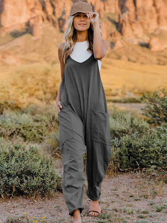 Double Take Full Size Sleeveless V-Neck Pocketed Jumpsuit - Hovatok