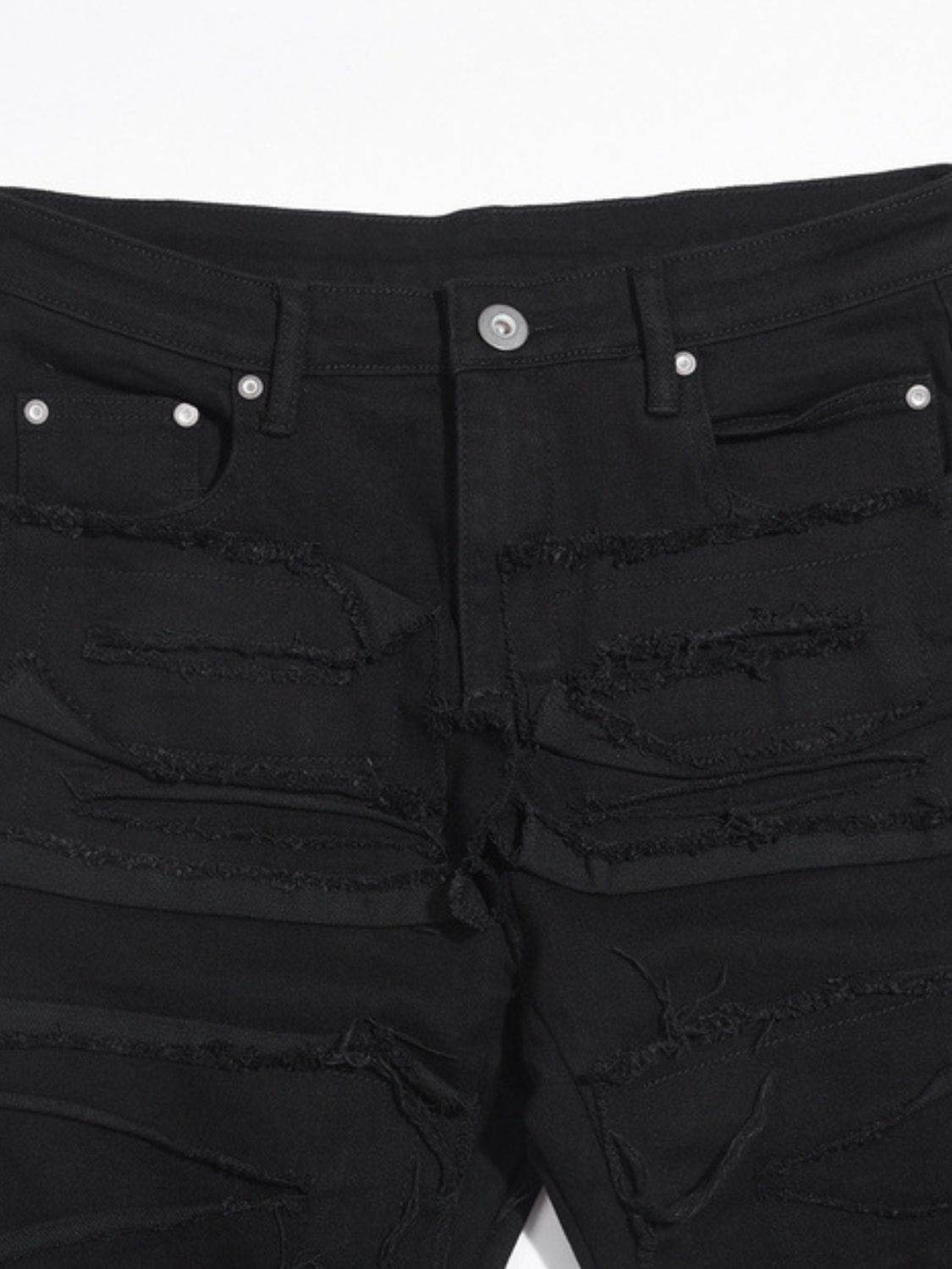 Men's Washed Distressed Panelled Jeans - Hovatok