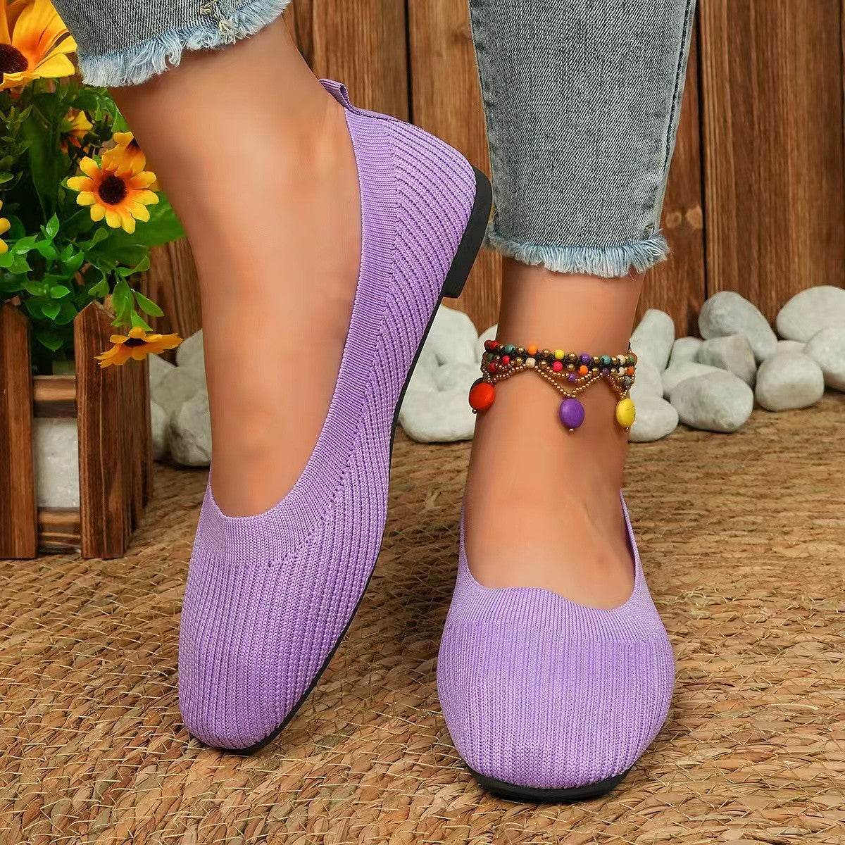 Knitted Square Toe Flat Slip-Ons - Hovatok