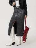Slit Midi Denim Skirt with Pockets - Hovatok