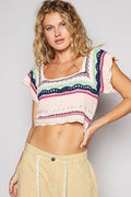 POL Openwork Ethnic Pattern Square Neck Cropped Knit Top - Hovatok