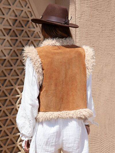 Fuzzy Open Front Vest Coat - Hovatok